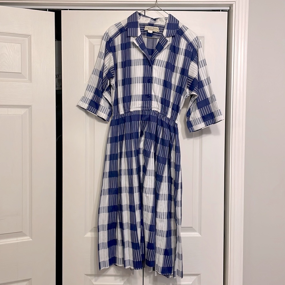 VINTAGE blue white shirt dress